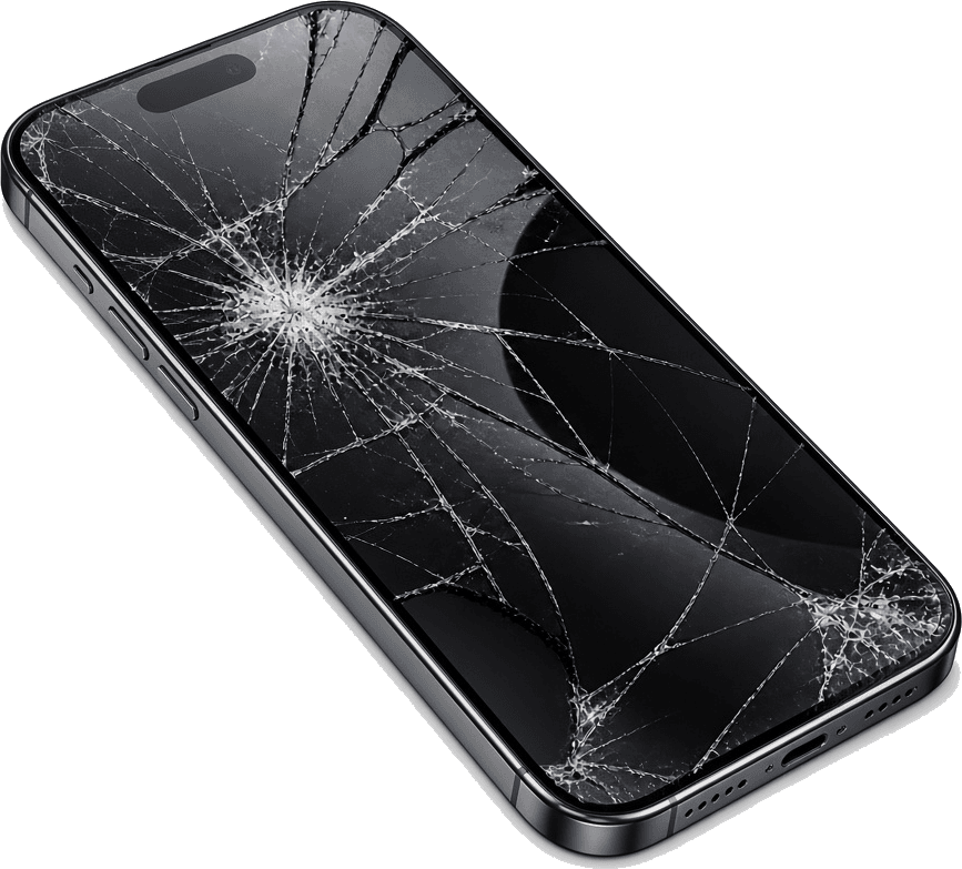 iPhone com a tela trincada, na loja de peças da Conectize em Belo Horizonte